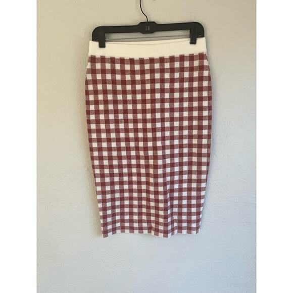 Anthropologie English Factory Woman Knit Gingham Plaid Midi Skirt, Size … - Picture 1 of 8